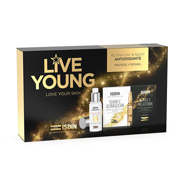 Isdin – Pack Live Young Flavo-C Ultragiclan Jour+Mélatonine Nuit+Age Repaire Coffret