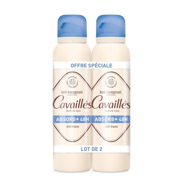 Rogé Cavaillès – Cavaillès Lot de 2 Deodorant Absorb Anti-transpirant et Anti-traces 48H Spray – 2 x 150 Ml