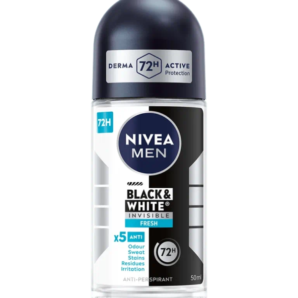 Nivea – Men Déodorant Roll-on Black & White Invisible Fresh 50 Ml Protection 72h
