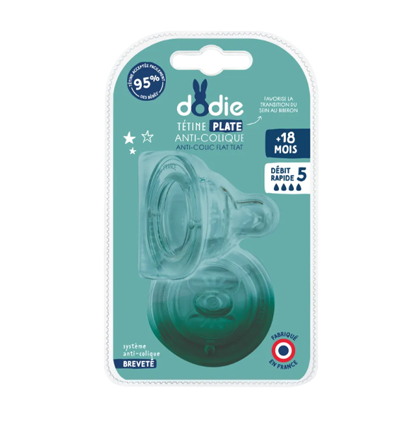 Dodie – Tétine Plate Sens + Anti Colique D5 + 18M x 2