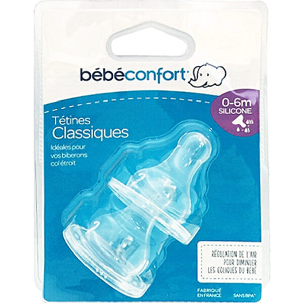 Bébé Confort – Tétines Silicone Classique T1 (x 2) 3 Vitesses (0-6M +)