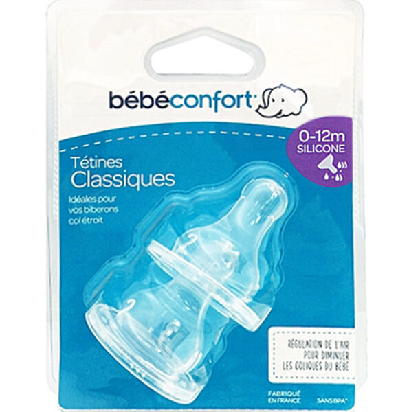 Bébé Confort – Tétines Silicone Classique T2 (x 2) 3 Vitesses (0-12M +)