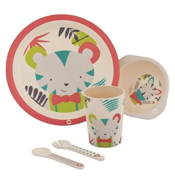 Bébé Confort – Coffret Repas en Bambou (Assiette, Bol, Verre, Cuillère, Fourchette) Jungle Vibes (18M +)