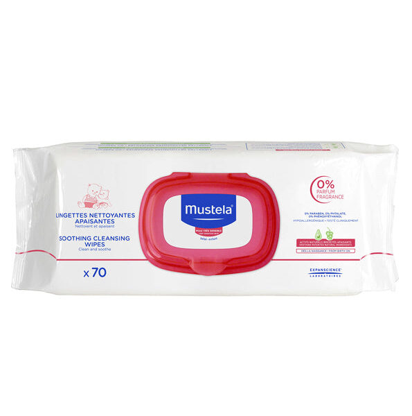 Mustela – Lingettes Nettoyantes Apaisantes sans Parfum 70 Piéces