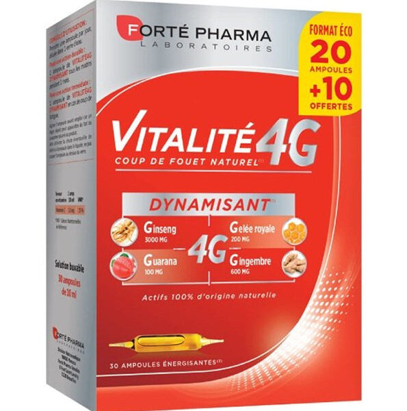 Forte Pharma – Vitalité 4 G Dynamisant 20 Ampoules +10 Offertes