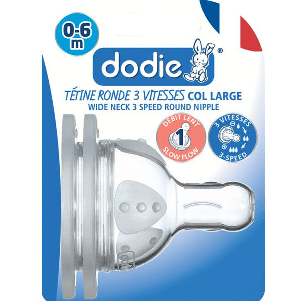 Dodie – Tétines Initiation+ Col Large (0-6 M) 3 Vitesses Débit 1 (x 2)