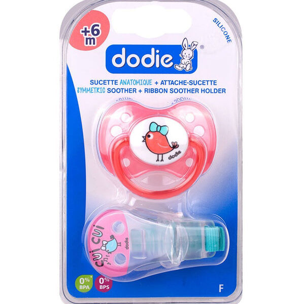 Dodie – Sucette Forme Anatomique + Attache Sucette Silicone (6M +) Filles