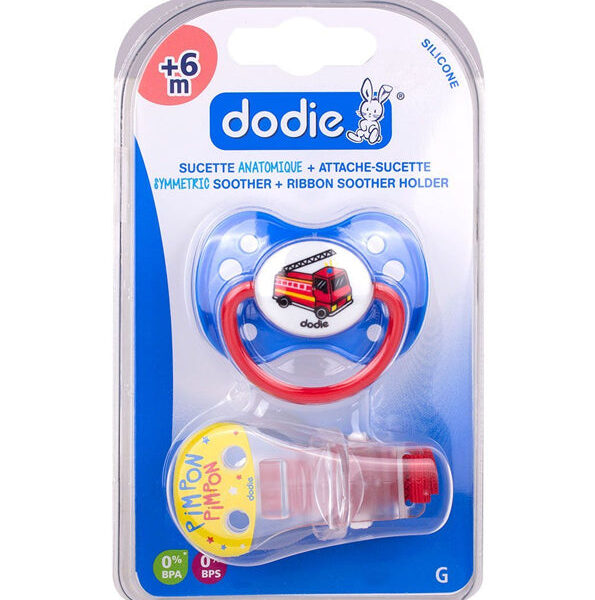 Dodie – Sucette Forme Anatomique + Attache Sucette Silicone (6M +) Garçons