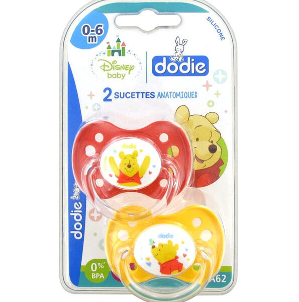 Dodie – Sucettes Forme Anatomique Silicone Disney Baby Winnie l’Ourson (0-6 M) N°A62 (x 2)
