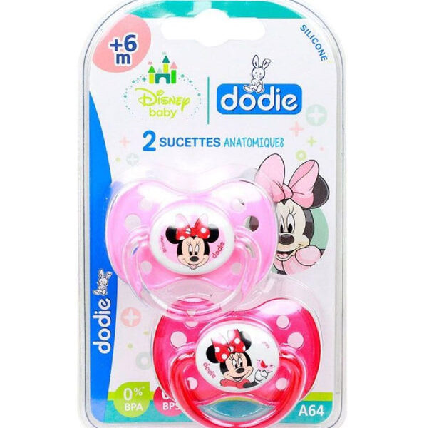 Dodie – Sucettes Forme Anatomique Silicone Disney Baby Minnie (6M +) N°A64 (x 2)