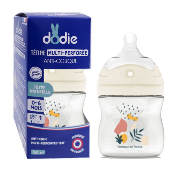 Dodie – Biberon Tetine Mult Anti Colique 0-6 Mois Debit 1 Rose – 150 Ml