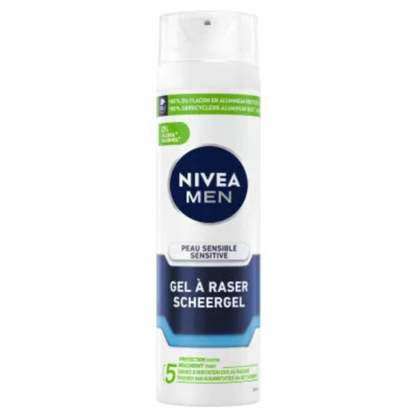 Nivea – Men Gel à Raser Peaux Sensibles 200 Ml Rasage Doux & Protection Anti-irritation