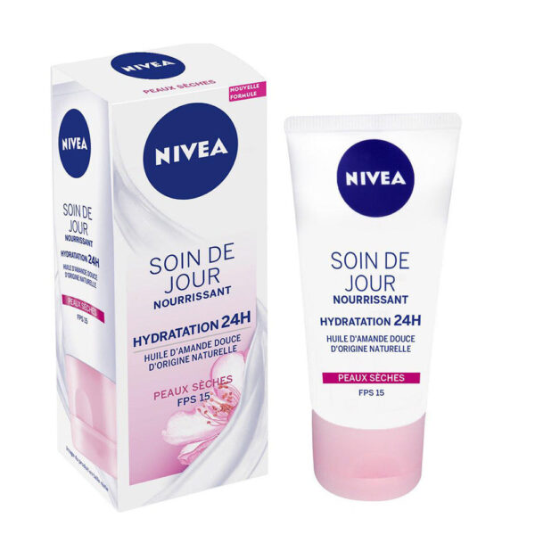 Nivea – Soin de Jour 24h Hydratante Nourrissante Huile d’Amande Peaux Sèches – 50 Ml