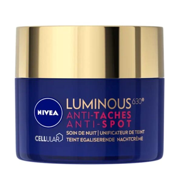 Nivea – Luminous 630 Soin de Nuit Visage Anti-taches Anti-spot Unificateur de Teint – 50 Ml