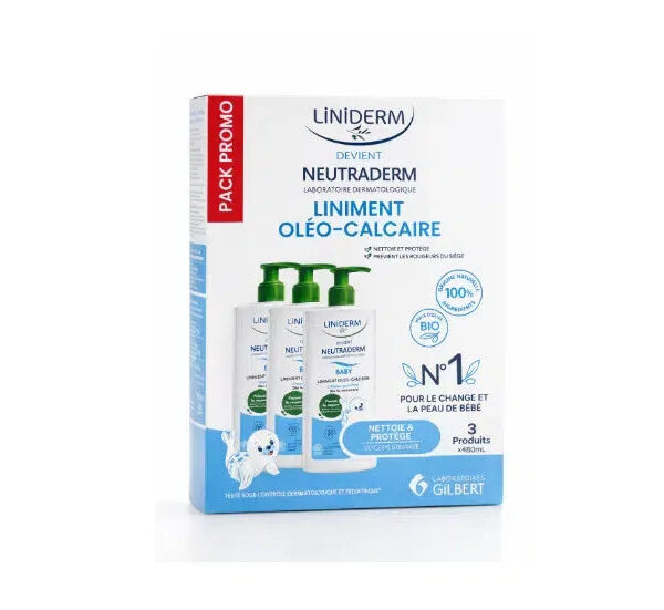 Gilbert – Pack de 3 Liniment Oléo-calcaire Bio Bébé – 480 Ml