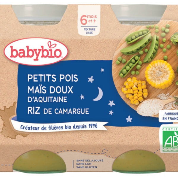 Babybio – Pot Bonne Huit Petits Poit Mais Riz – 200 G