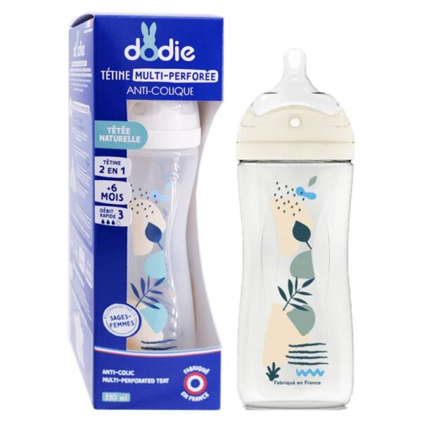 Dodie – Biberon Tetine Mult Anti Colique +6 Mois Debit 3 Bleu – 330 Ml