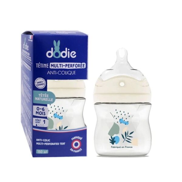 Dodie – Biberon Tetine Mult Anti Colique 0-6 Mois Debit 1 Bleu – 150 Ml