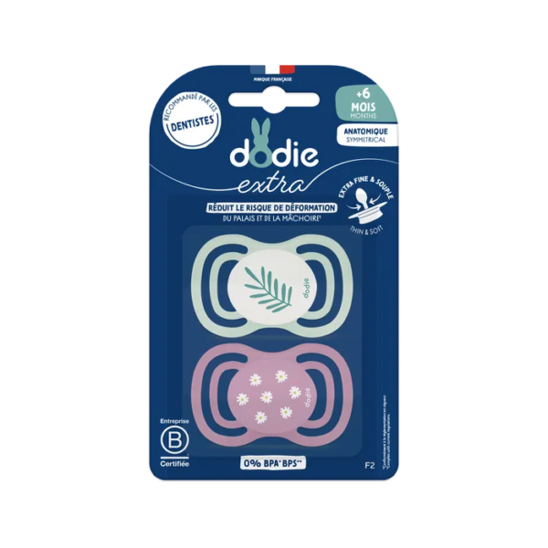 Dodie – Sucette +6 Mois Duo Extra Fine Bleu Rose F2