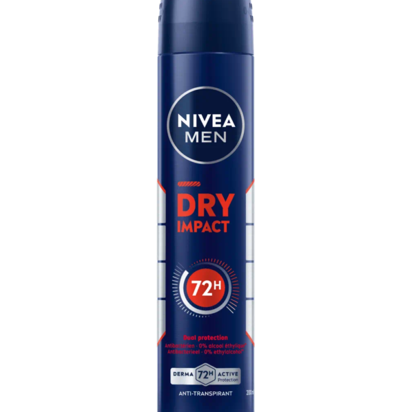 Nivea – Men Déodorant Spray Dry Impact 72h 200 Ml Protection Anti-transpirante Longue Durée