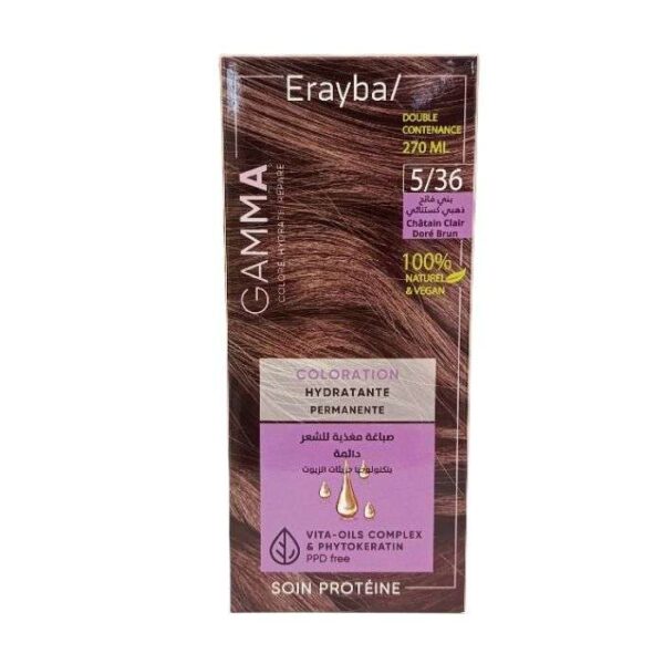 Erayba – Gamma Coloration Hydratante Permanente 5-36 Châtain Clair Doré Brun