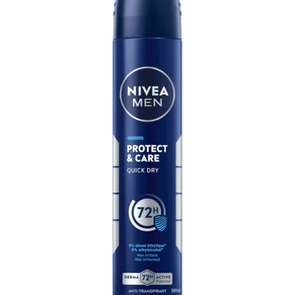 Nivea – Men Déodorant Spray Protect & Care 72h 200 Ml Protection, Soin & Fraîcheur Longue Durée