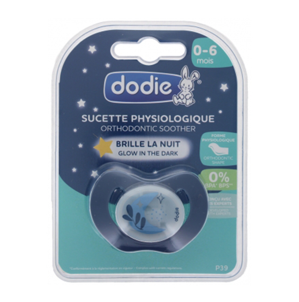 Dodie – Sucette Physiologique Nuit Silicone 0-6 Mois N°P39